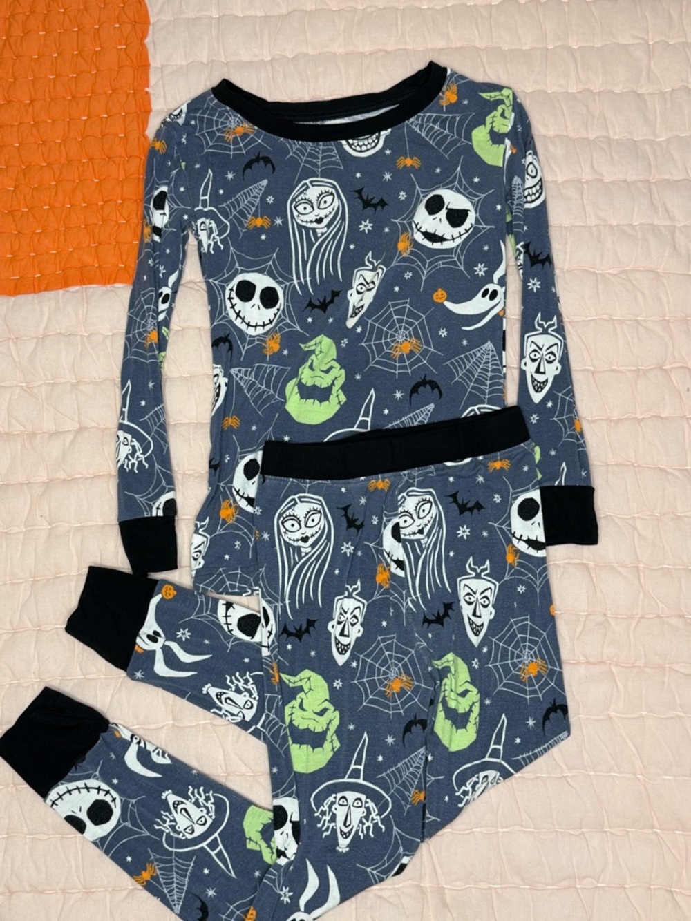 Disney Gray Halloween Character Pajama Set with Black Trim and Green Accent